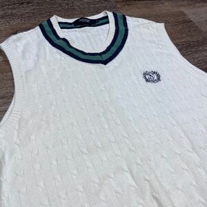 NOTON Vest Mens L White Ivory Cable Knit Sweater Preppy Classic Tennis Old Money